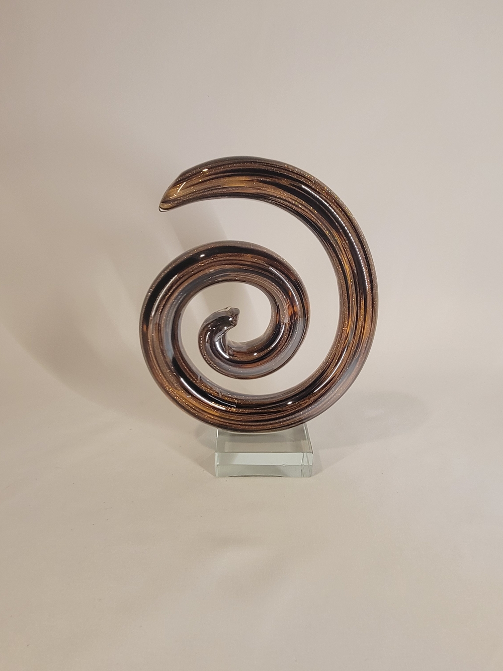 Murano Style Glass Swirl Statue Ribbon Ribbon Sculpture Gold Dust